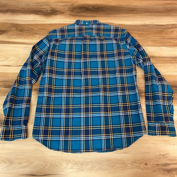 J Crew Oxford Shirt Mens Medium Plaid Long Sleeve Button Down Shirt Blue Yellow - Picture 10 of 11